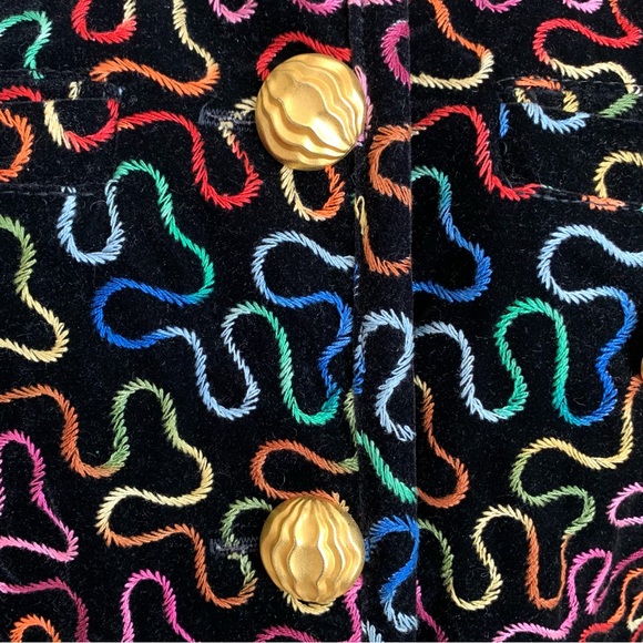 Vintage 80s Gene Ewing BIS Embroidered Rainbow Squiggle Jacket Gold Buttons - Picture 3 of 11